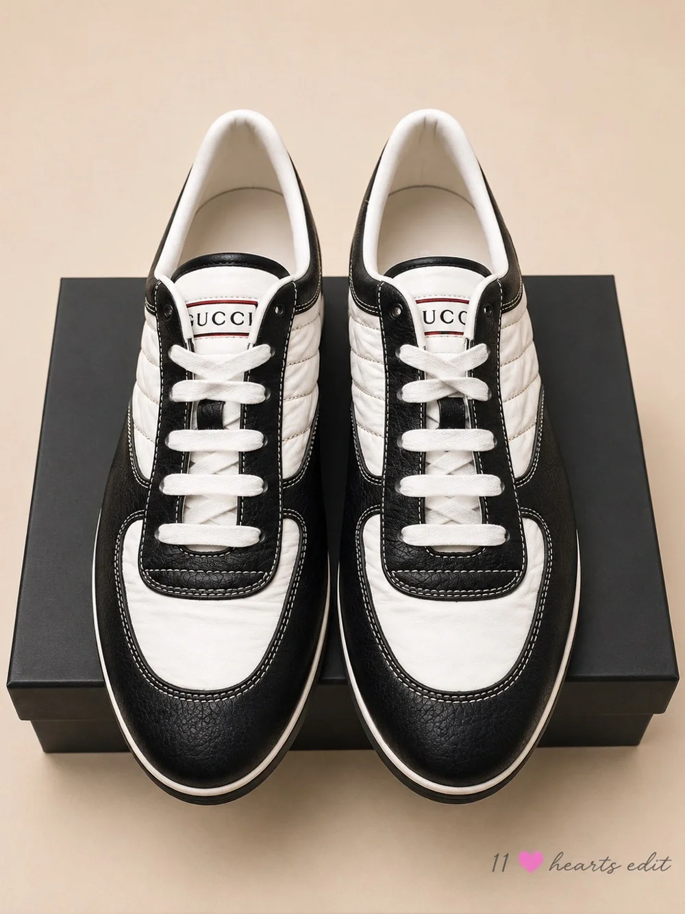 Gucci Leather Web Low Top Sneakers Men’s 11 Navy White Made in Italy 233326